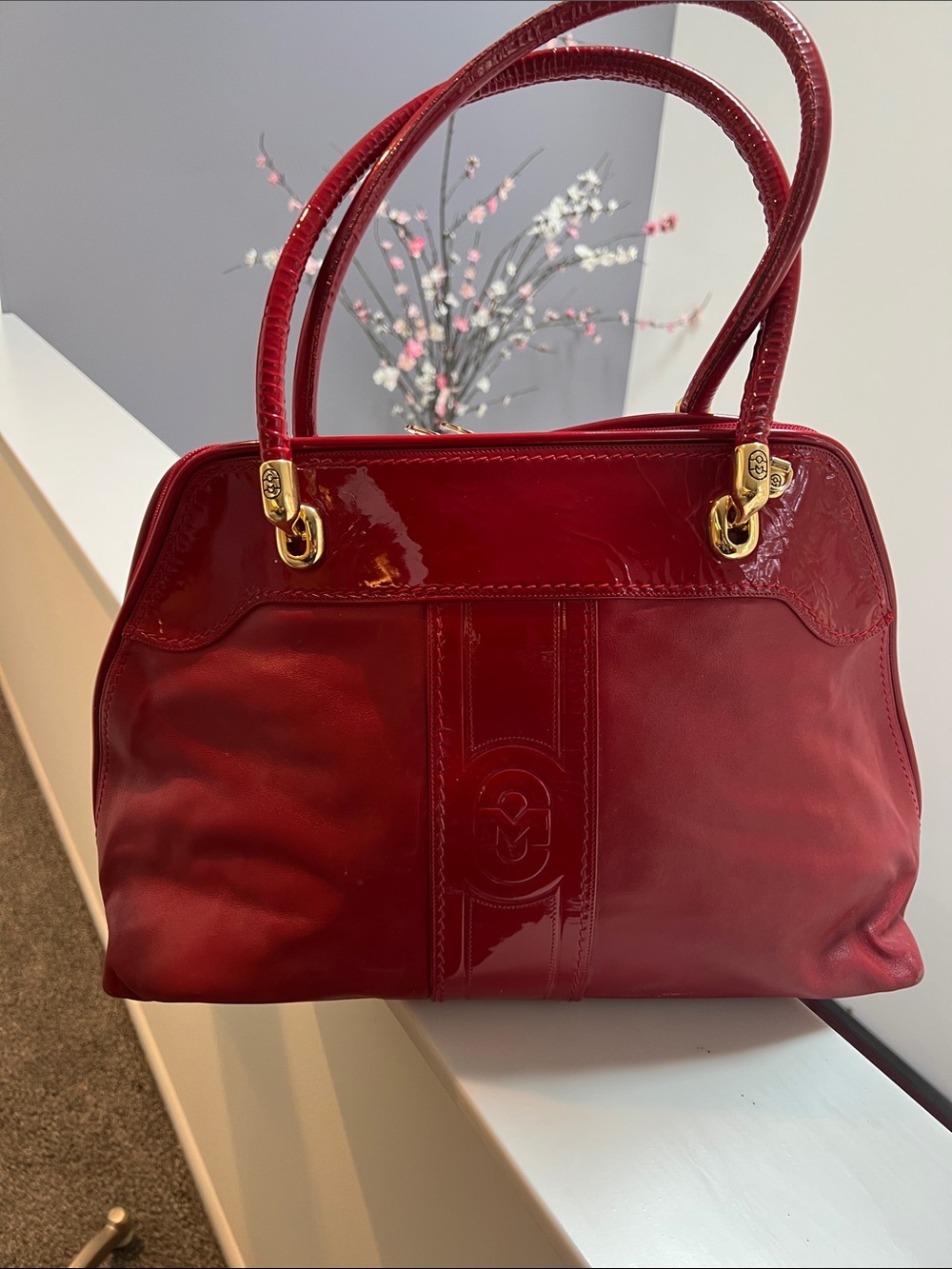 Red Patent & Leather Tote Handbag - Designer Style